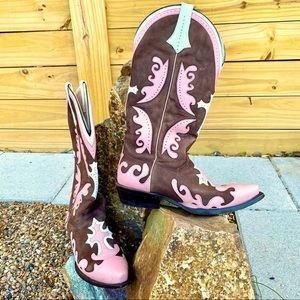 Lane Grace Cowgirl Boots Pink and Brown Size 7.5
